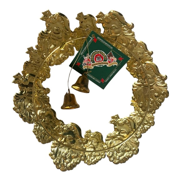 NIB VTG Hudson Bay Company Gold Santa Bell Embossed Christmas Wreath Decor - Picture 4 of 6